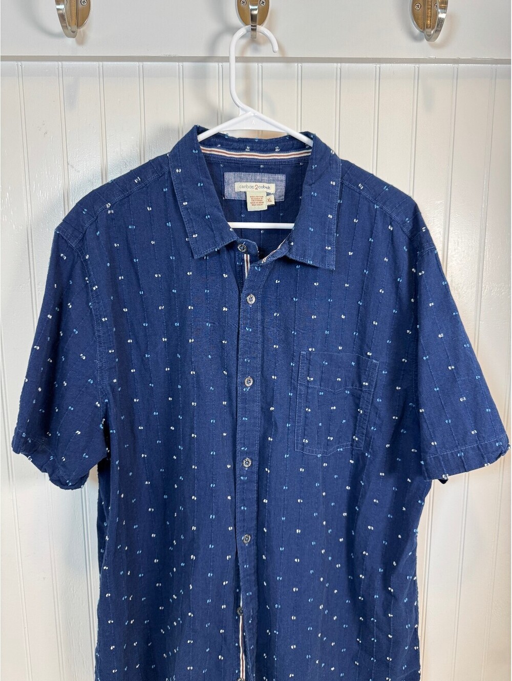 Carbon2Cobalt Men's XL Navy Blue Short Sleeve Button-Up Shirt Dot Pattern